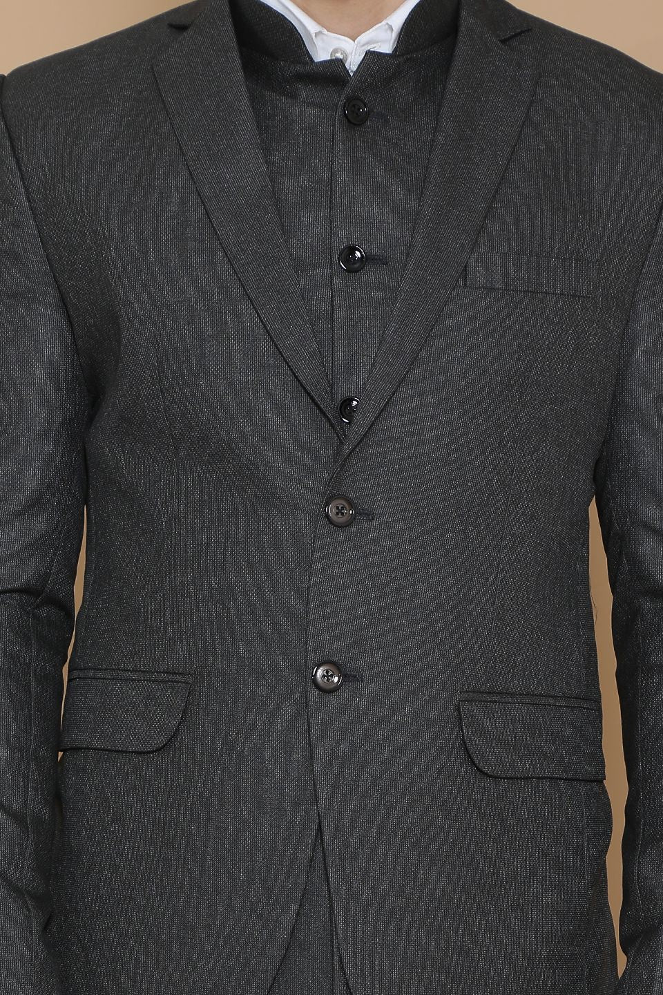 Poly Viscose Black Three Piece Suit