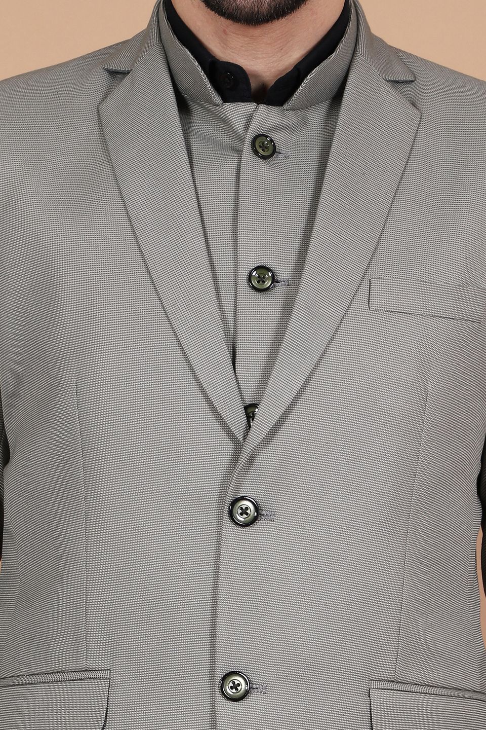 Polyester Cotton Grey Three Piece Suit