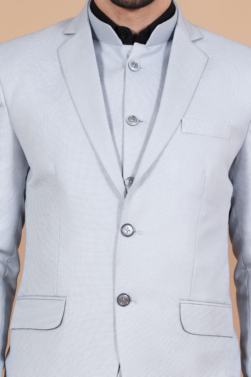 Polyester Cotton Silver Three Piece Suit