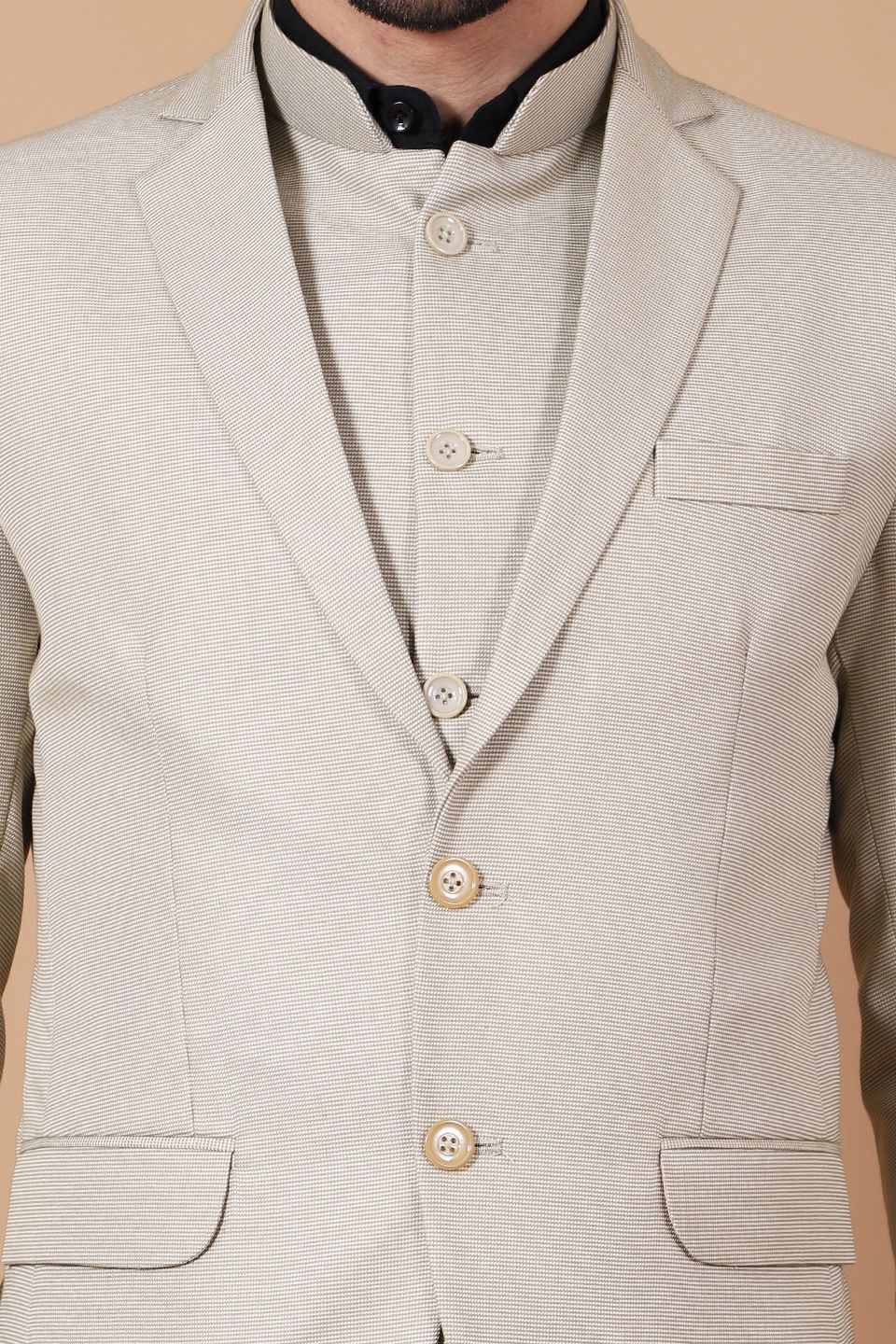 Polyester Cotton Beige Three Piece Suit