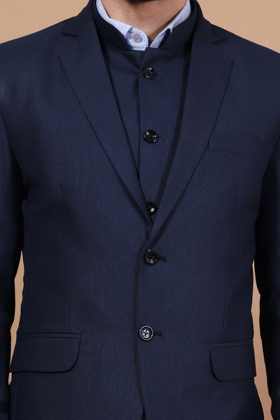 Polyester Cotton Blue Three Piece Suit