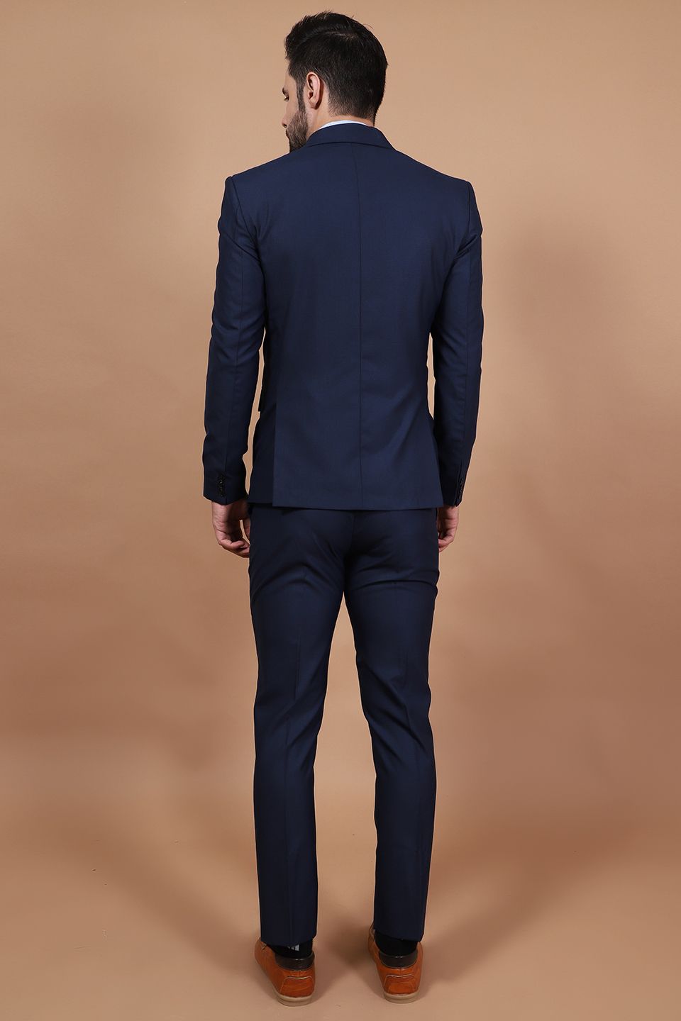 Polyester Cotton Blue Three Piece Suit