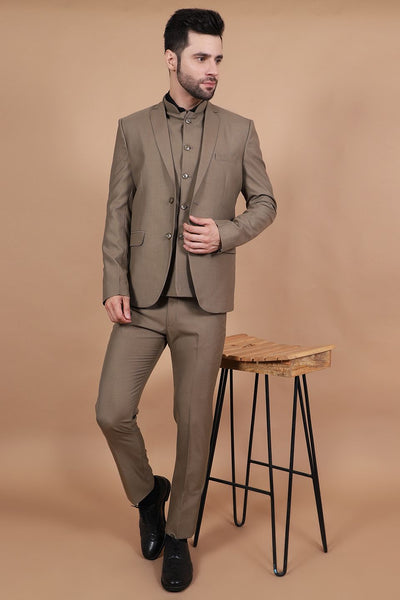 Polyester Cotton Brown Three Piece Suit