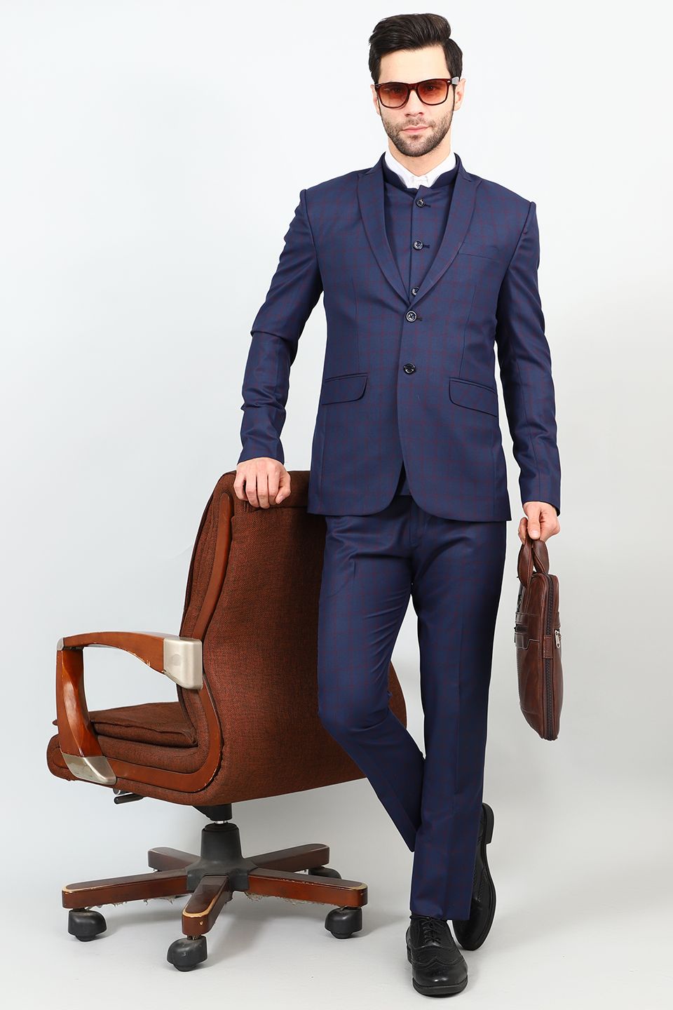 Poly Viscose Blue Three Piece Suit