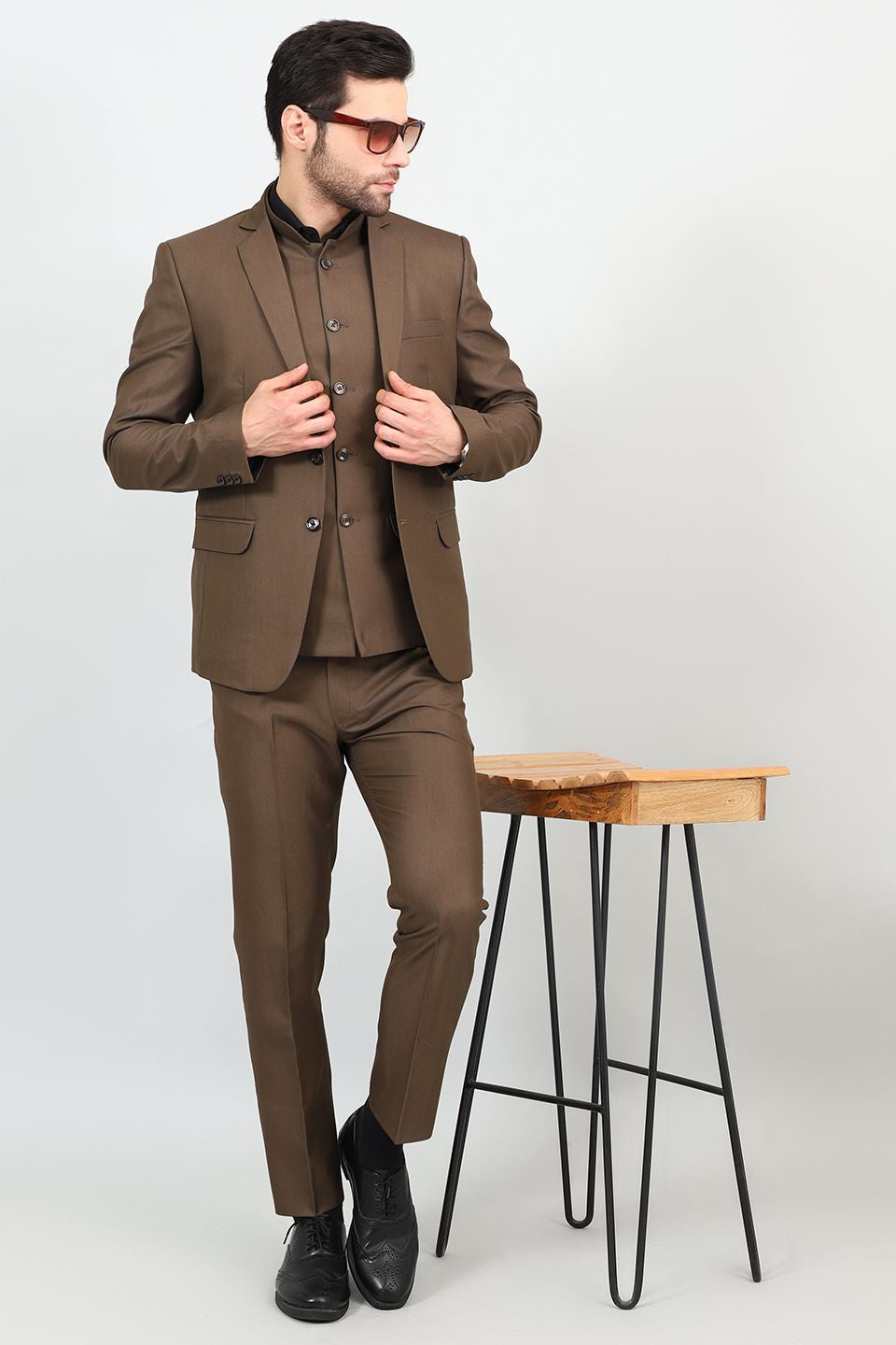 Poly Viscose Brown Three Piece Suit