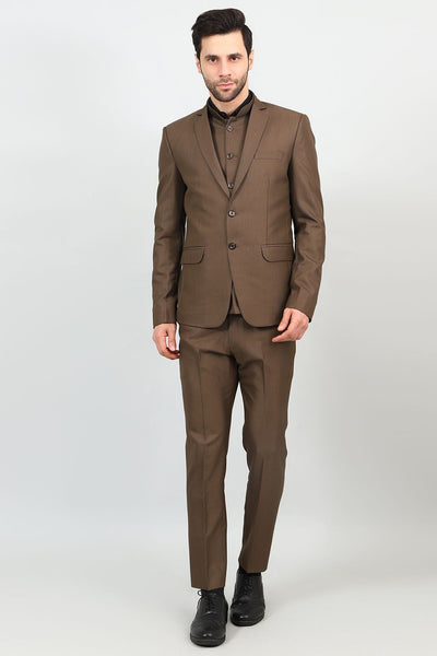 Poly Viscose Brown Three Piece Suit