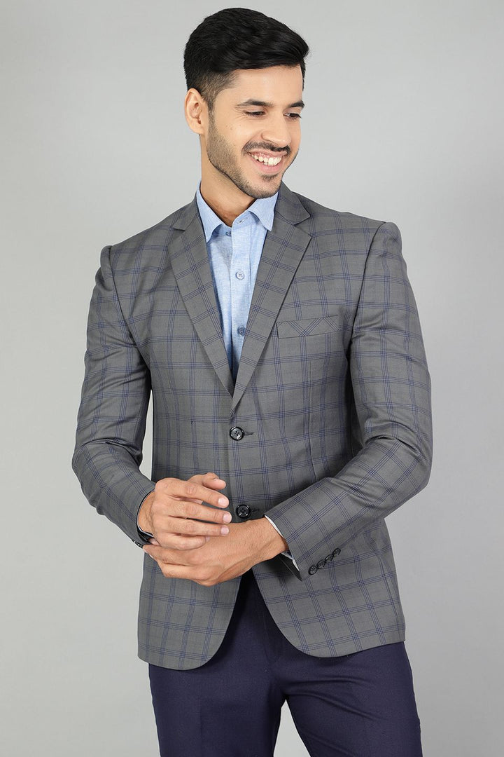 Poly Wool Checkered Grey Blazer