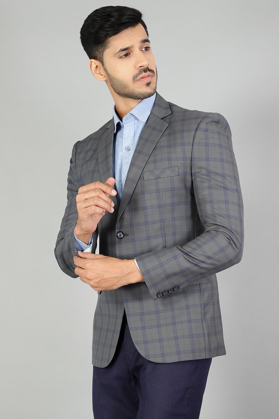 Poly Wool Checkered Grey Blazer