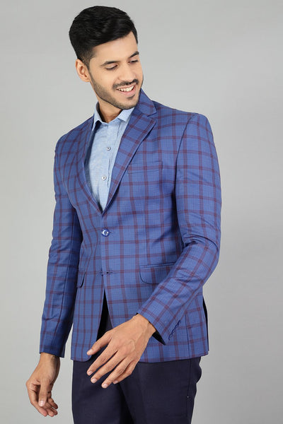 Poly Wool Checkered Blue Blazer