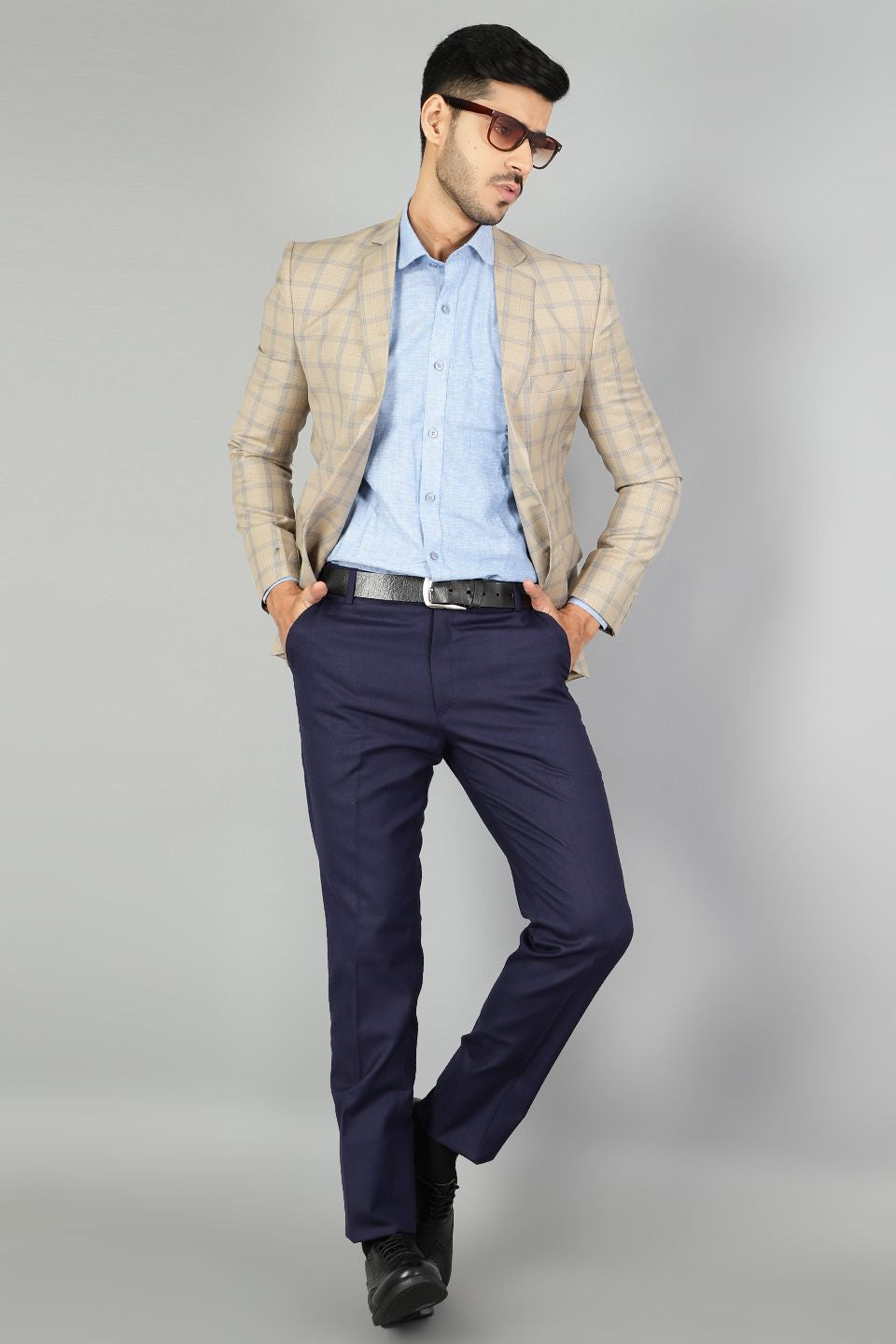 Poly Wool Checkered Beige Blazer