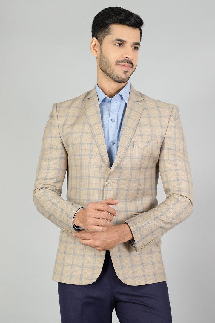 Poly Wool Checkered Beige Blazer