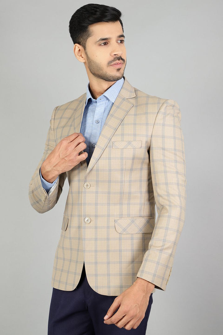 Poly Wool Checkered Beige Blazer