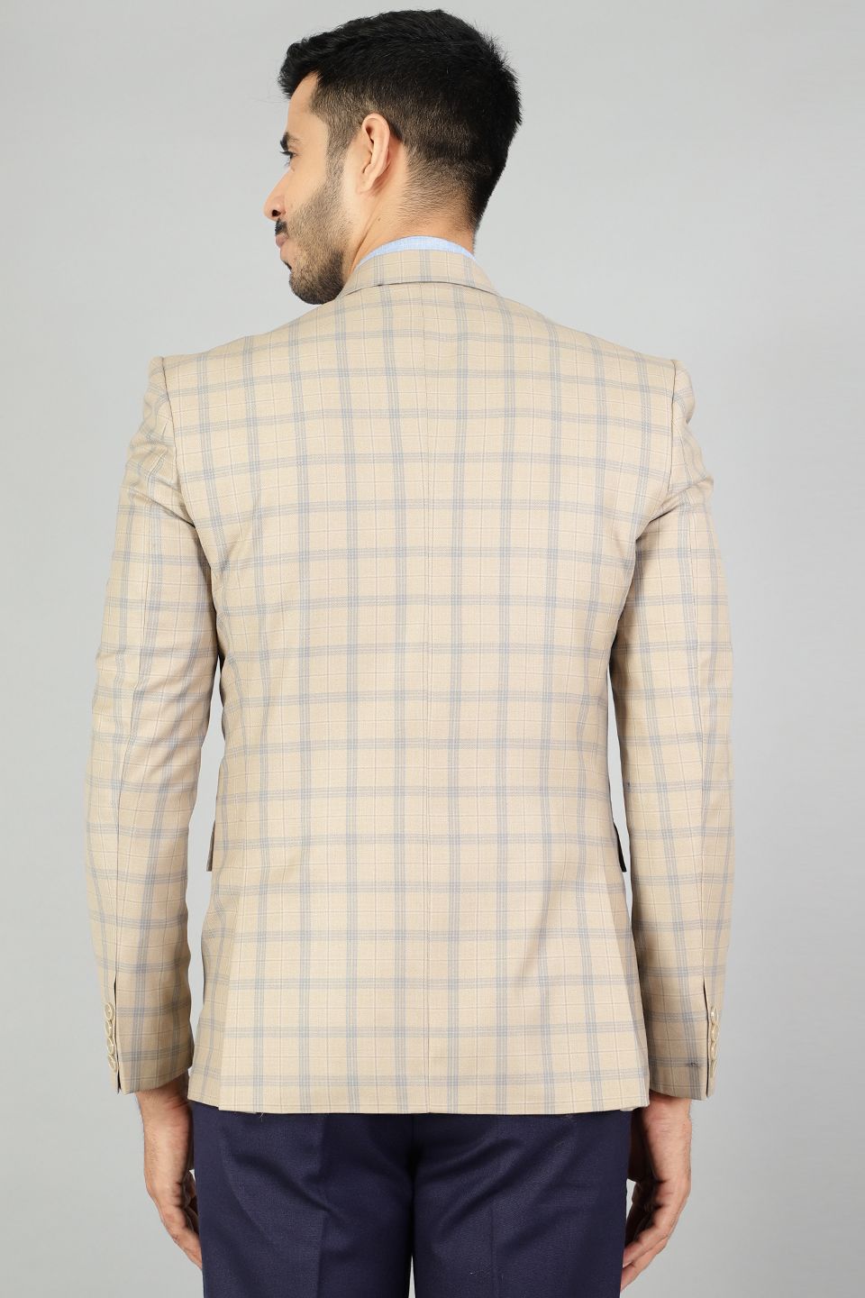 Poly Wool Checkered Beige Blazer