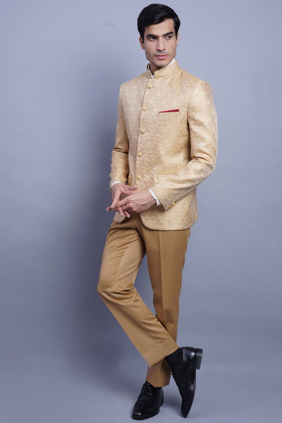 Banarsi Rayon Cotton Beige Bandhgala