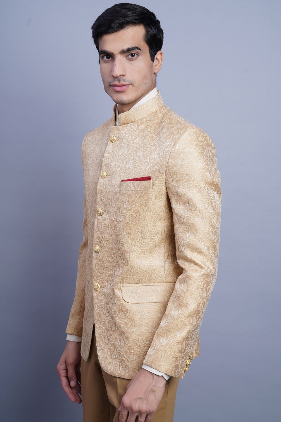 Camel Colored Suiting Bandhgala Set Design by Design O Stitch Men at  Pernia's Pop Up Shop 2024