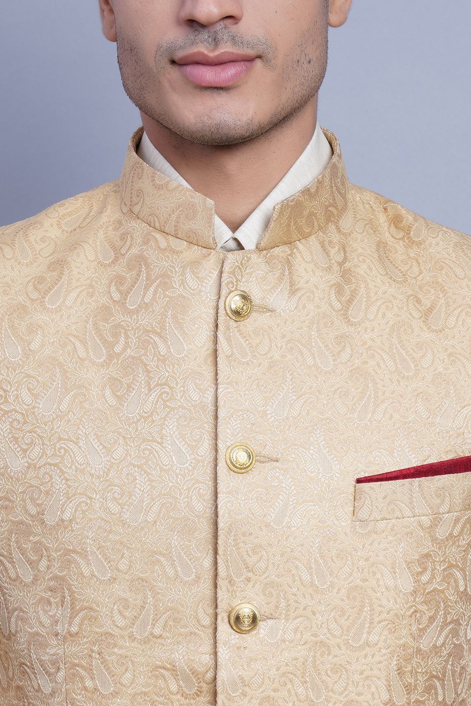 Buy Louis Philippe Beige Regular Ultra Fit Self Design Ethnic Bandhgala Suit  - Suits for Men 2351881 | Myntra