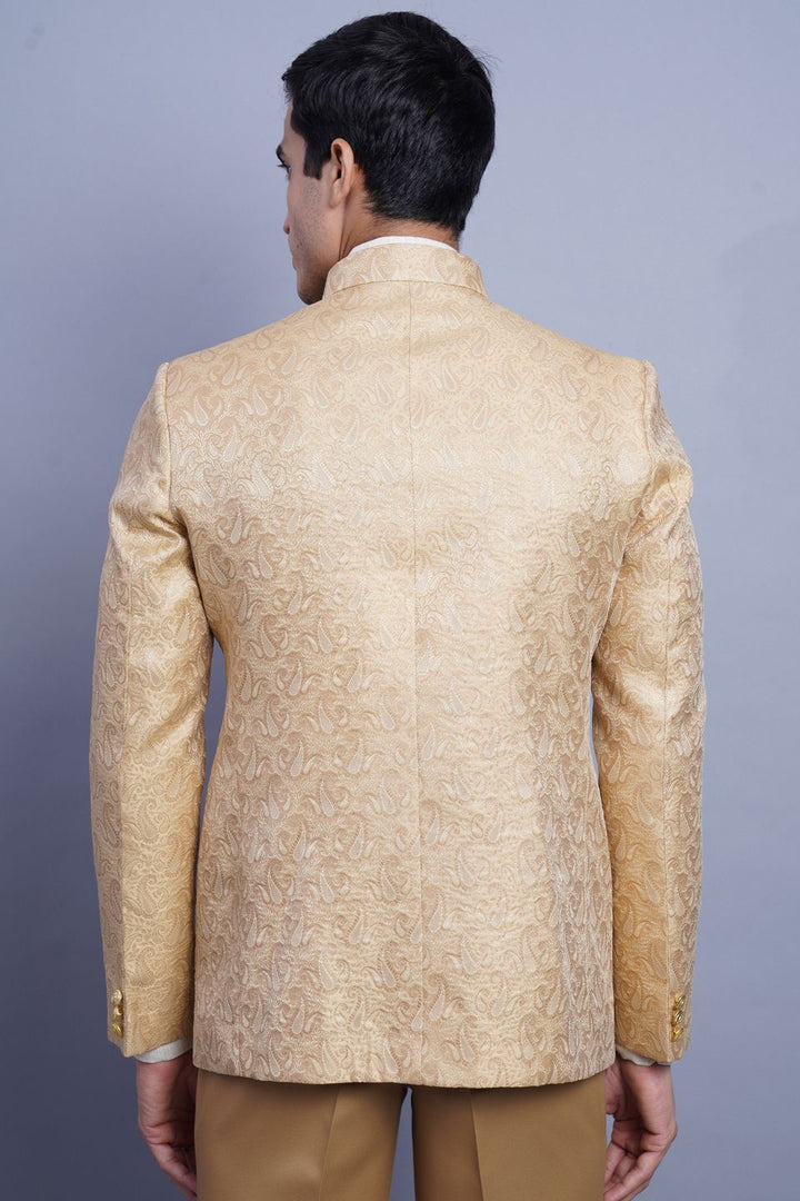 Wintage Men's Banarsi Rayon Cotton Casual and Festive Indian Jodhpuri Grandad Bandhgala Blazer : Beige
