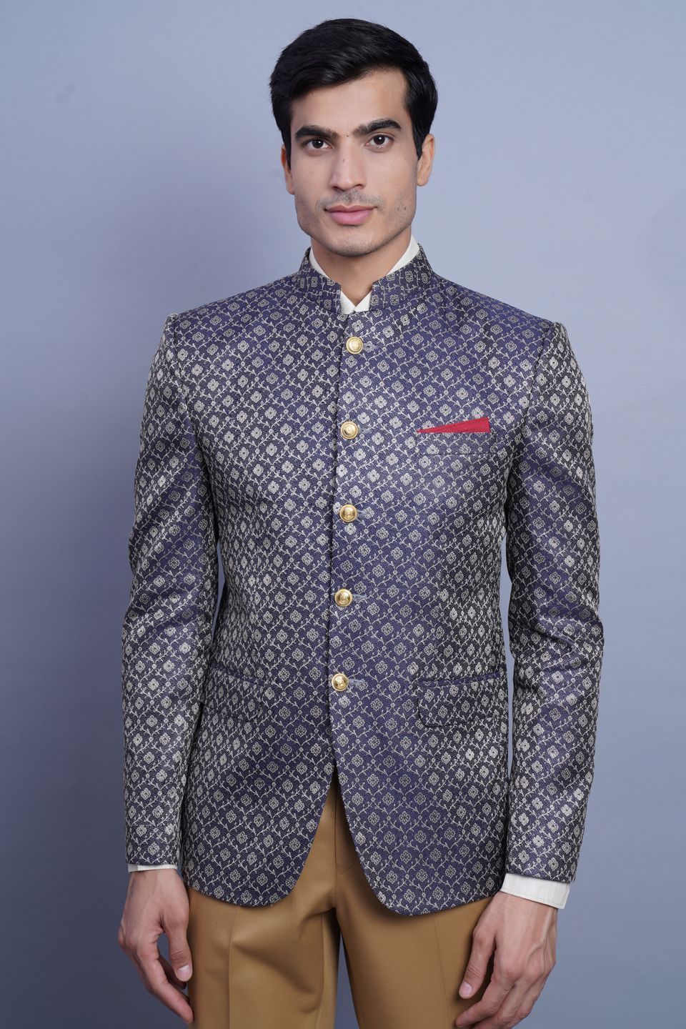 Wintage Men's Banarsi Rayon Cotton Casual and Festive Indian Jodhpuri Grandad Bandhgala Blazer : Black