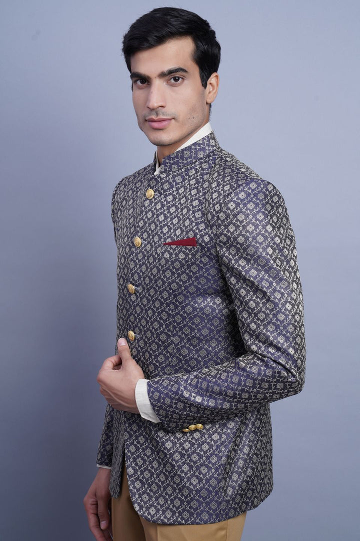 Wintage Men's Banarsi Rayon Cotton Casual and Festive Indian Jodhpuri Grandad Bandhgala Blazer : Black