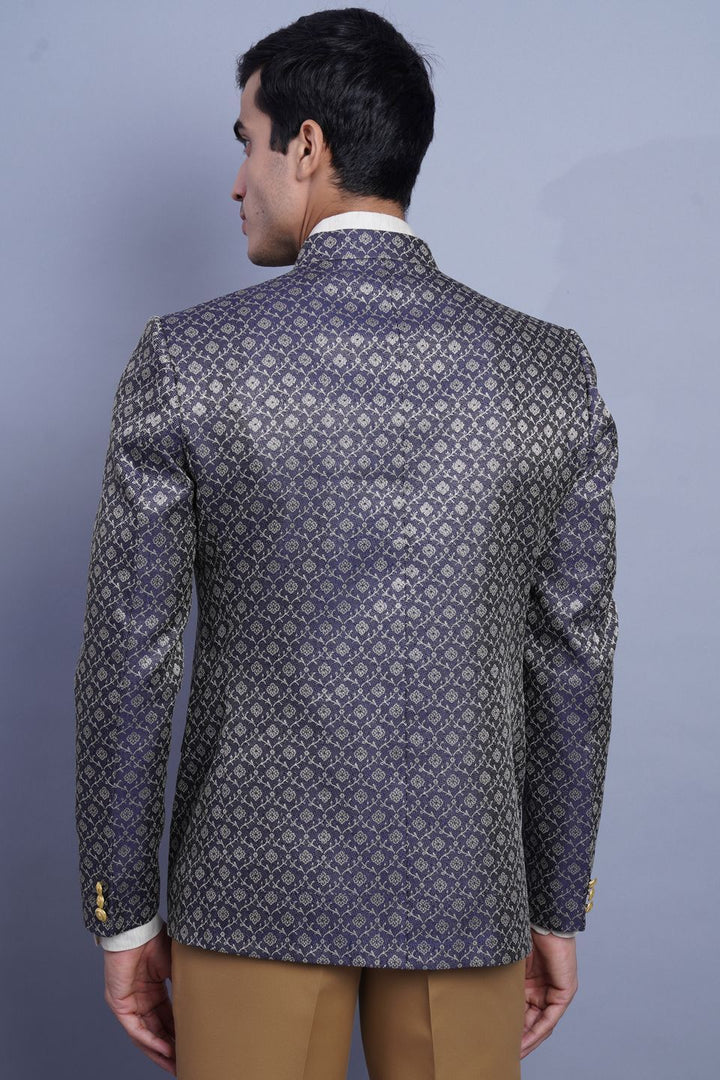 Wintage Men's Banarsi Rayon Cotton Casual and Festive Indian Jodhpuri Grandad Bandhgala Blazer : Black