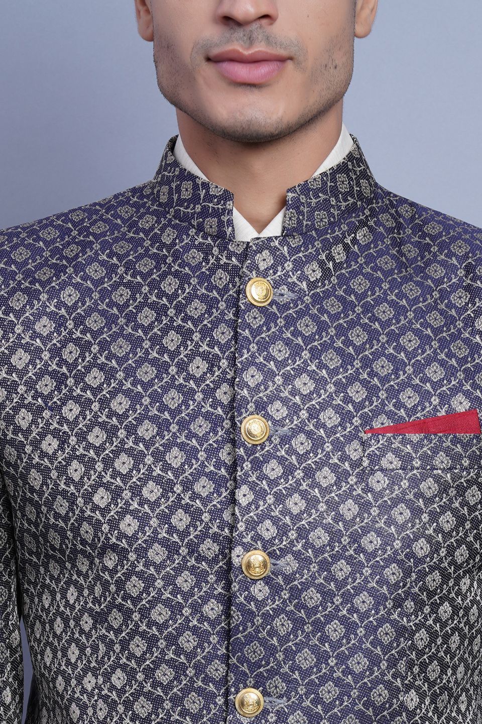 Wintage Men's Banarsi Rayon Cotton Casual and Festive Indian Jodhpuri Grandad Bandhgala Blazer : Black