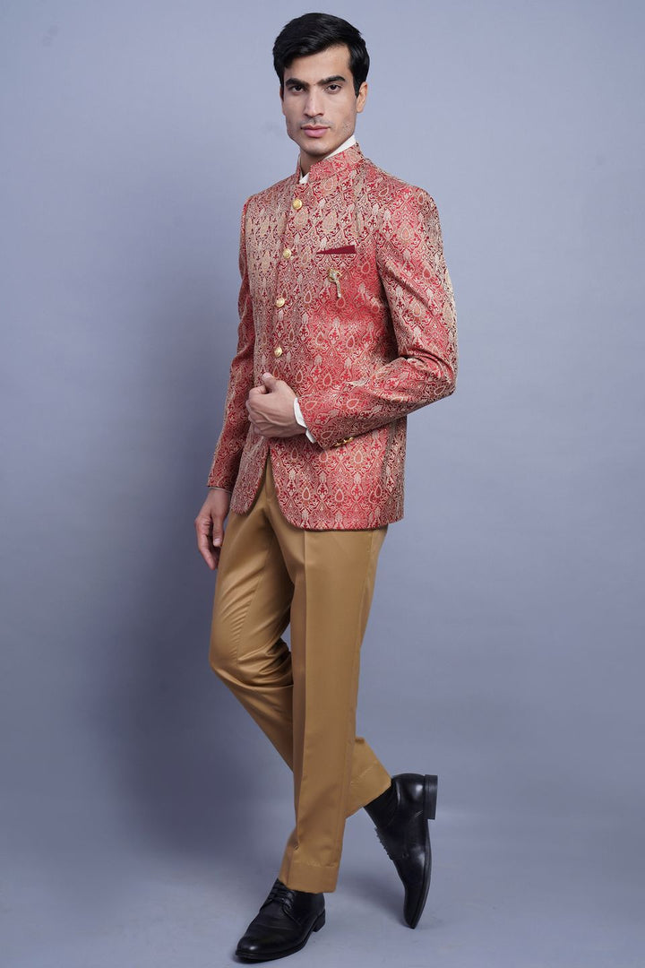Banarsi Rayon Cotton Red Bandhgala