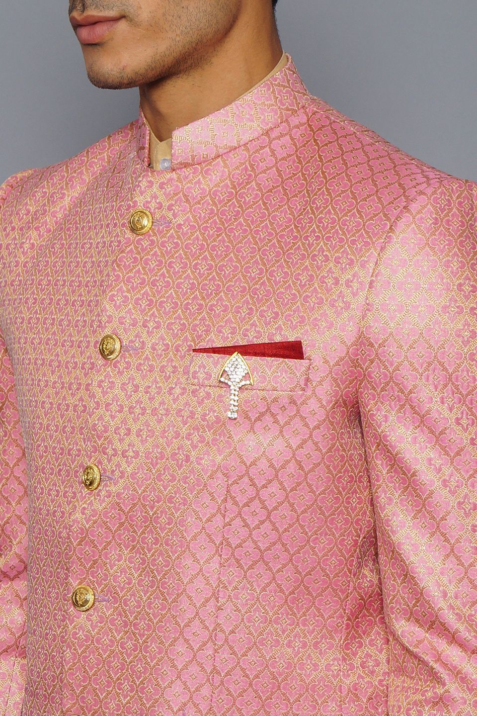 Wintage Men's Banarsi Rayon Cotton Casual and Festive Indian Jodhpuri Grandad Bandhgala Blazer : Pink