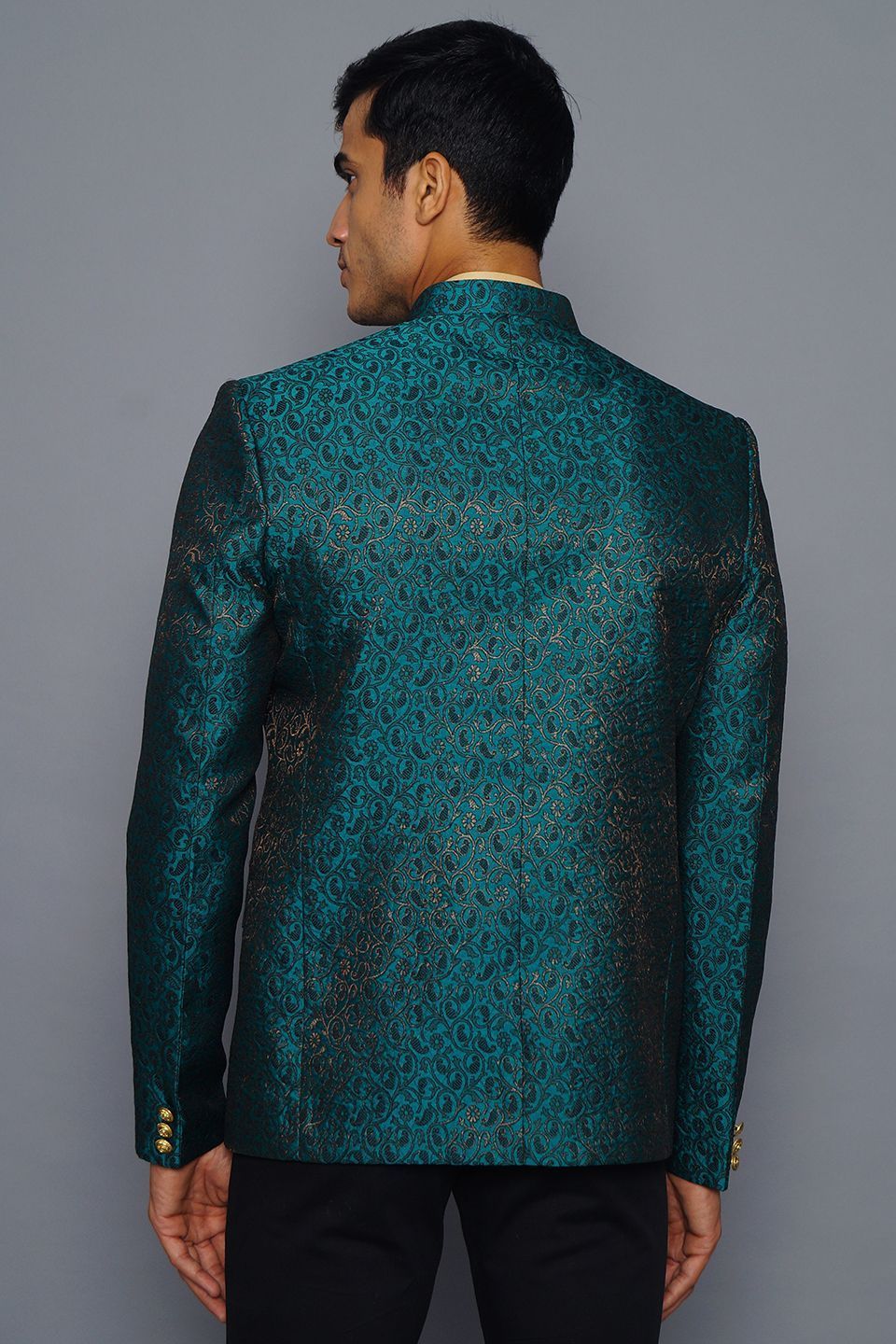 Wintage Men's Banarsi Rayon Cotton Casual and Festive Indian Jodhpuri Grandad Bandhgala Blazer : Green