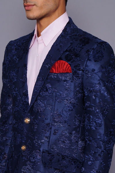 Wintage Men's Embroidered Velvet  Coat Blazer Jacket: Blue