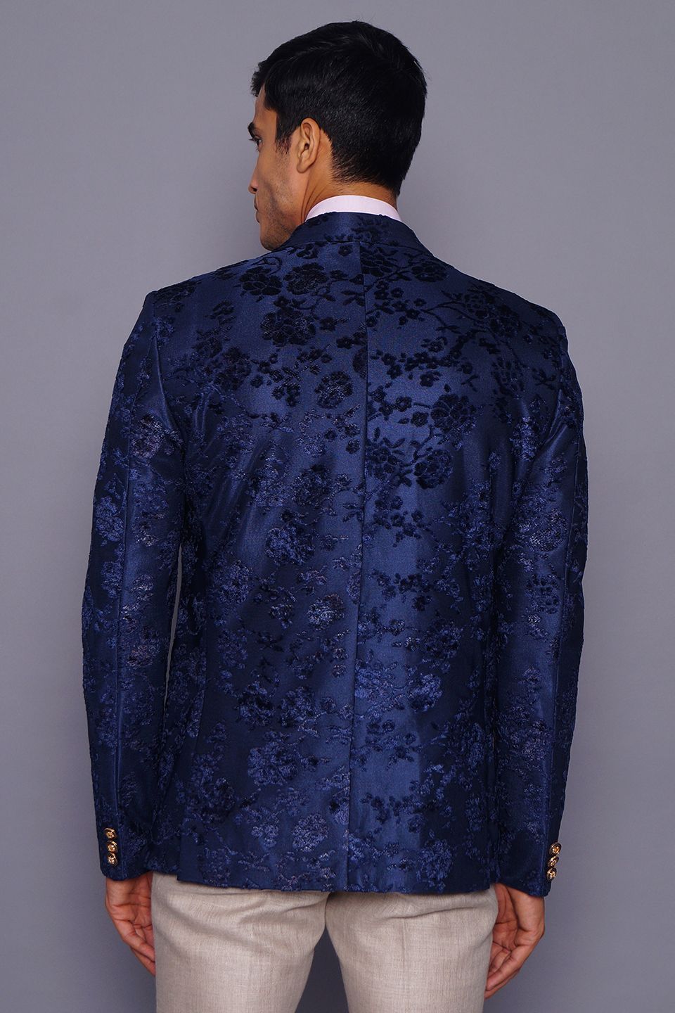 Wintage Men's Embroidered Velvet  Coat Blazer Jacket: Blue