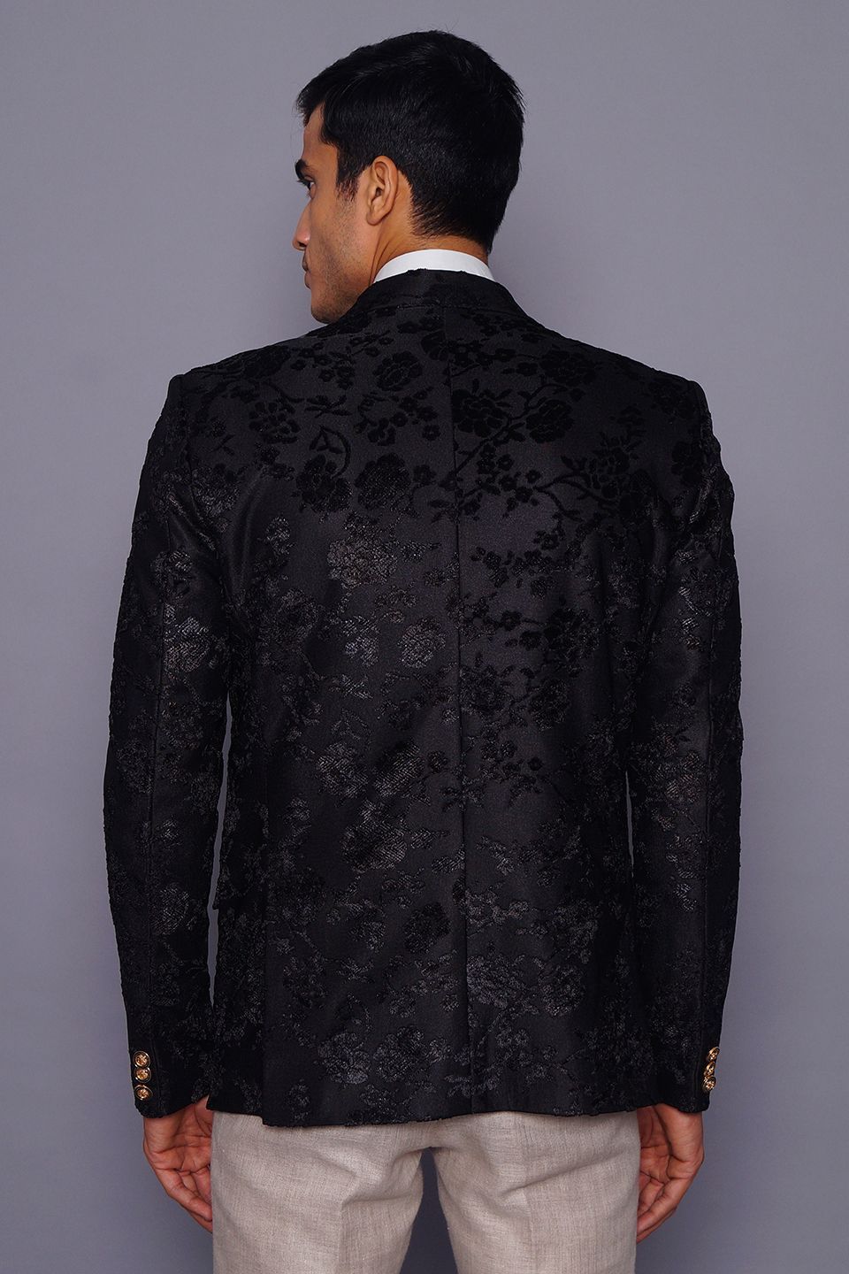 Wintage Men's Embroidered Velvet  Coat Blazer Jacket: Black