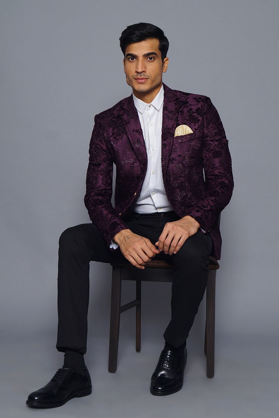 Wintage Men's Embroidered Velvet Coat Blazer Jacket: Purple Purple / 36 /X- Small