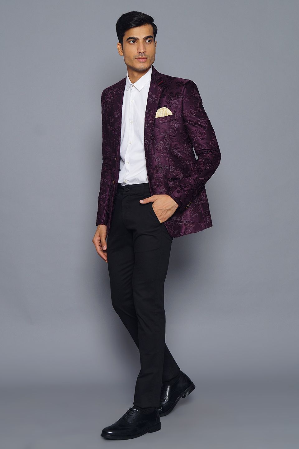 Wintage Men's Embroidered Velvet  Coat Blazer Jacket: Purple