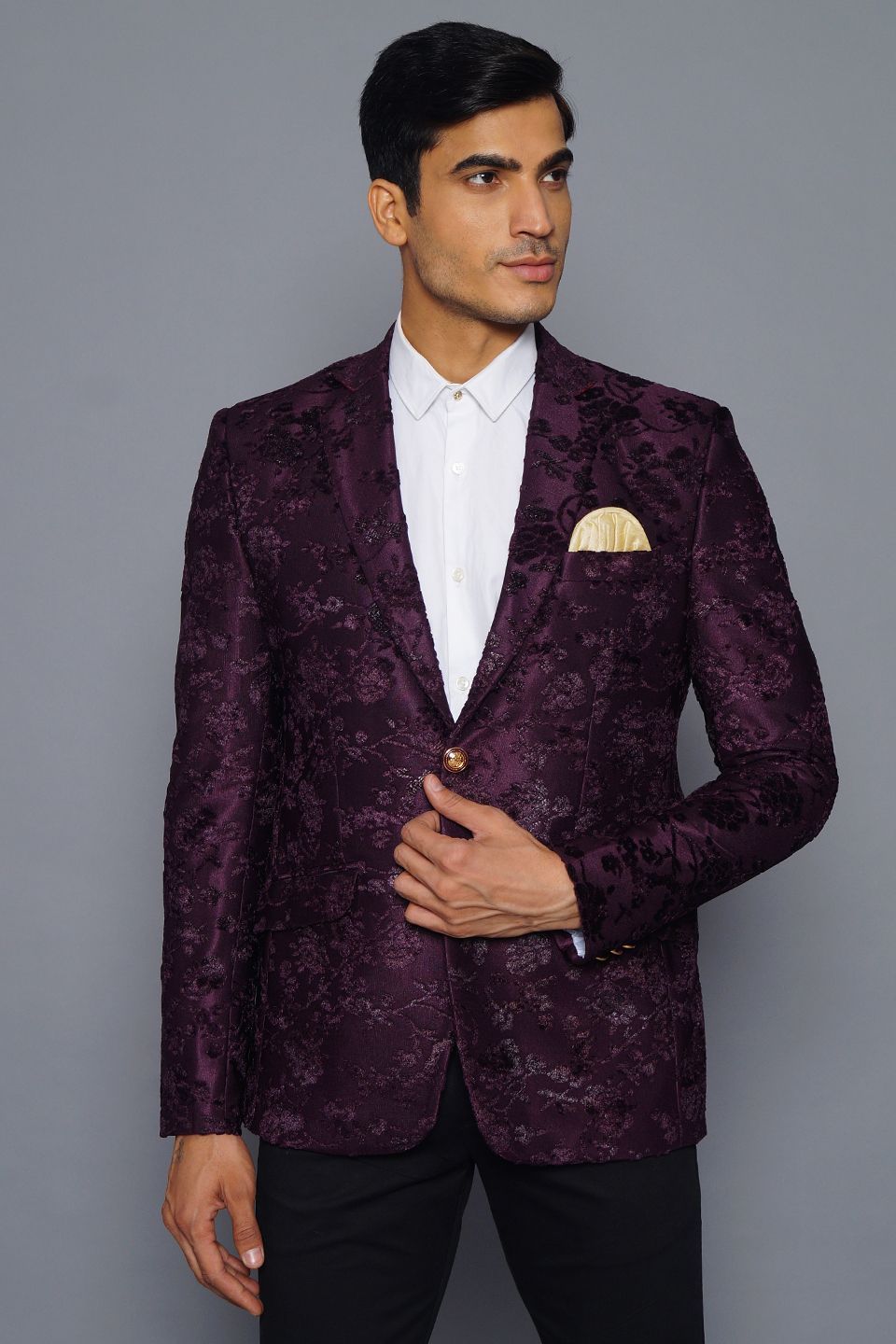 Wintage Men's Embroidered Velvet  Coat Blazer Jacket: Purple