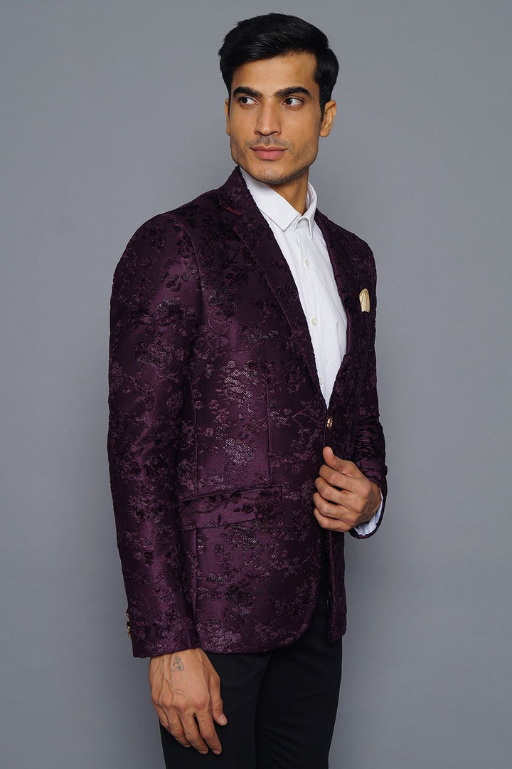 Wintage Men's Embroidered Velvet  Coat Blazer Jacket: Purple