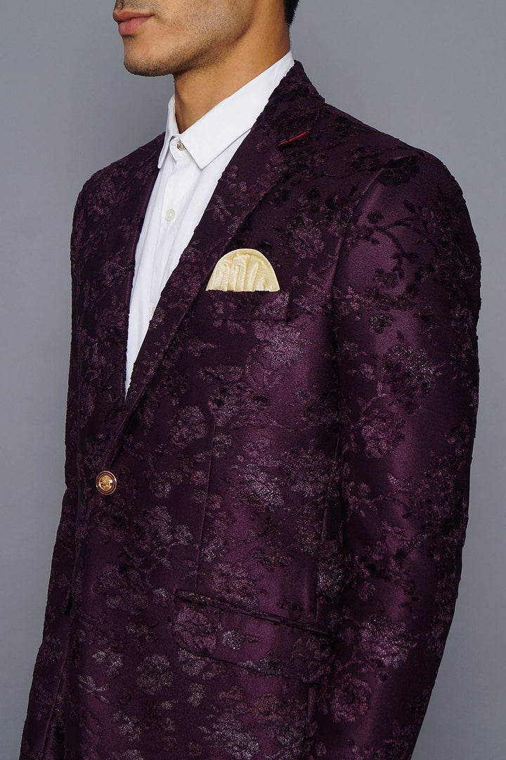 Wintage Men's Embroidered Velvet  Coat Blazer Jacket: Purple