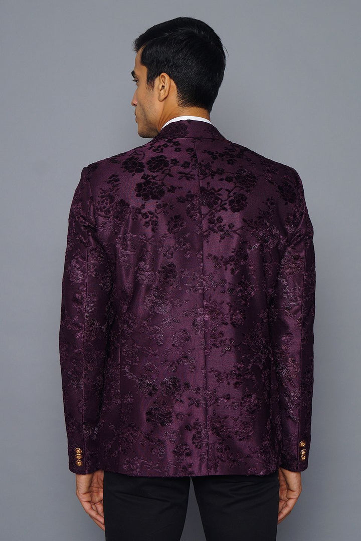 Wintage Men's Embroidered Velvet  Coat Blazer Jacket: Purple