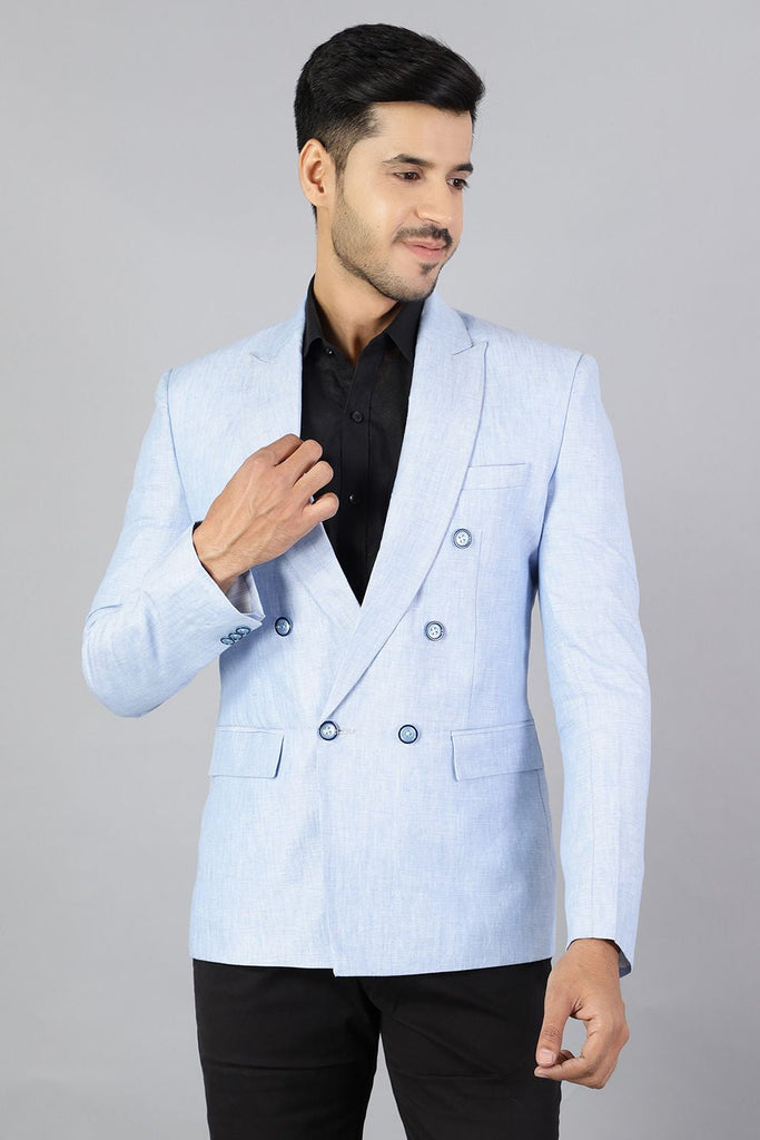 ジャケット O BIANI Double-breasted blazer Blue BlazerDbreastedpurelinenskyblu