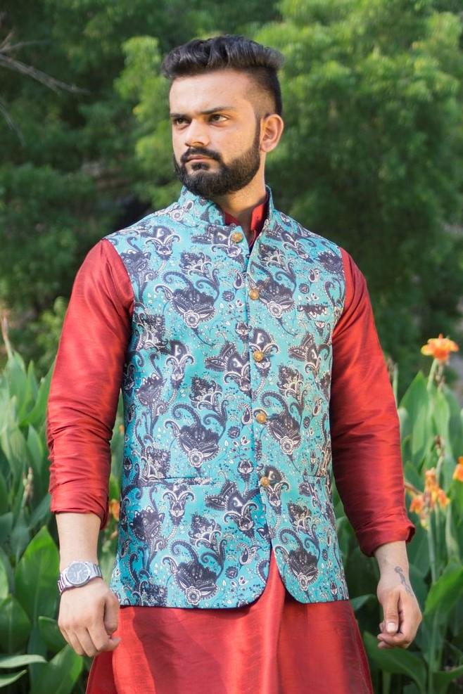 Imported Rayon MulticolouRed Modi Nehru Jacket