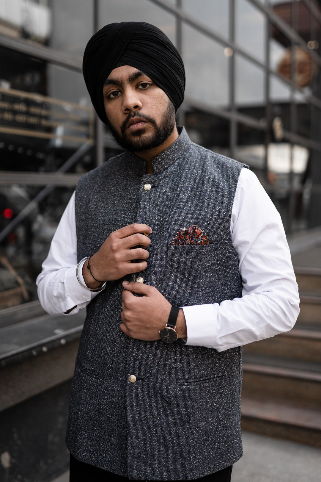 Tweed Wool Silver Modi Nehru Jacket