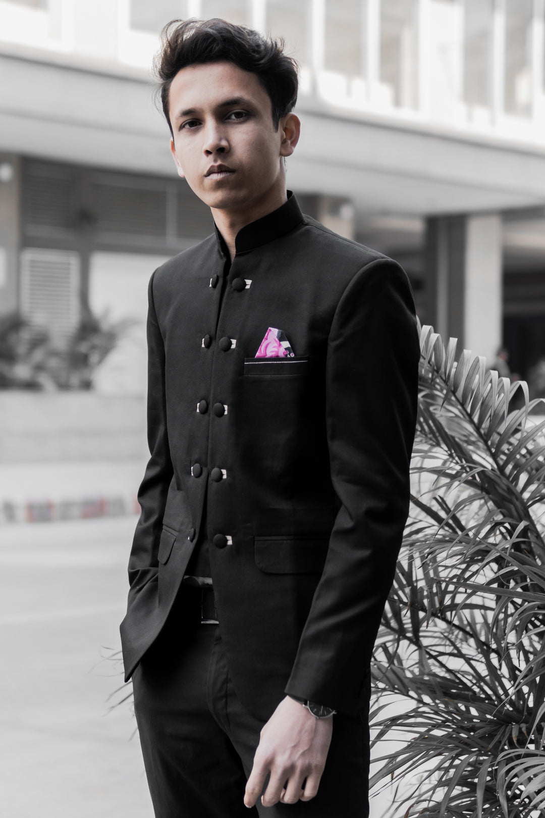 Polyester Cotton Black Bandhgala