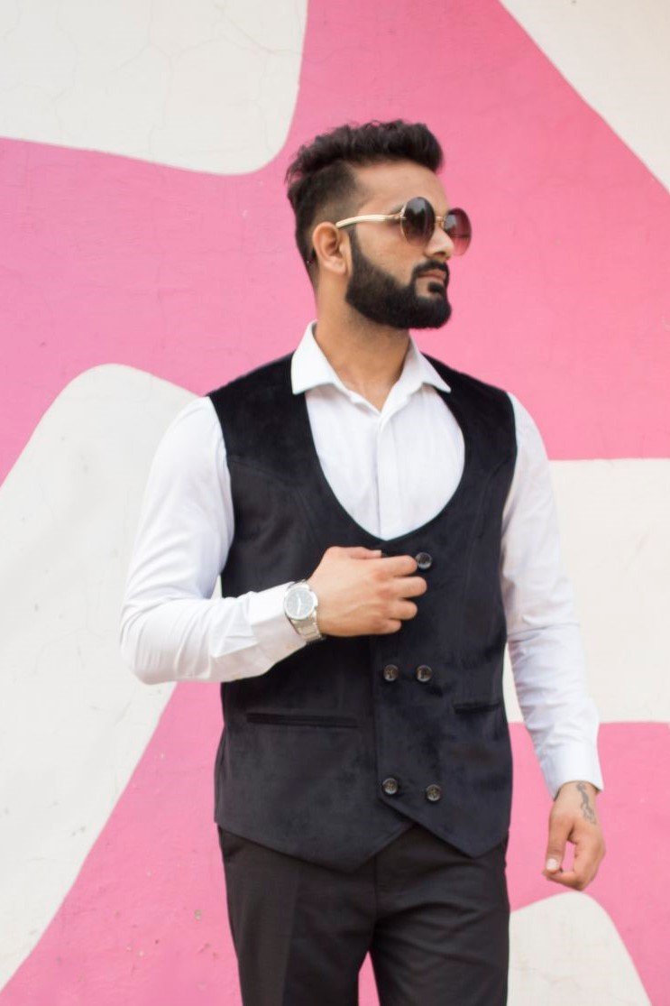 Dust Free Cotton Velvet Black Waistcoat