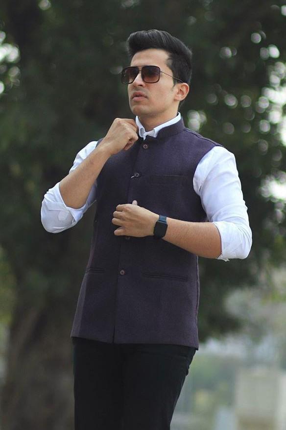 Tweed Wool Purple Nehru Jacket