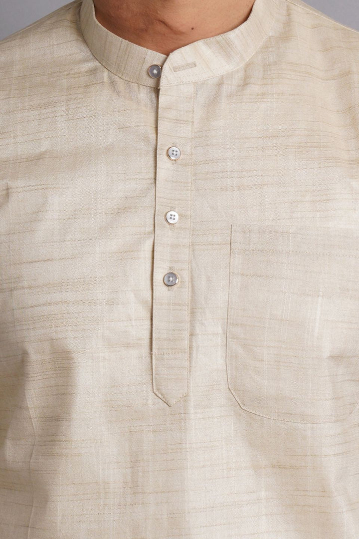 Matka Silk Beige Solid Kurta Pajama