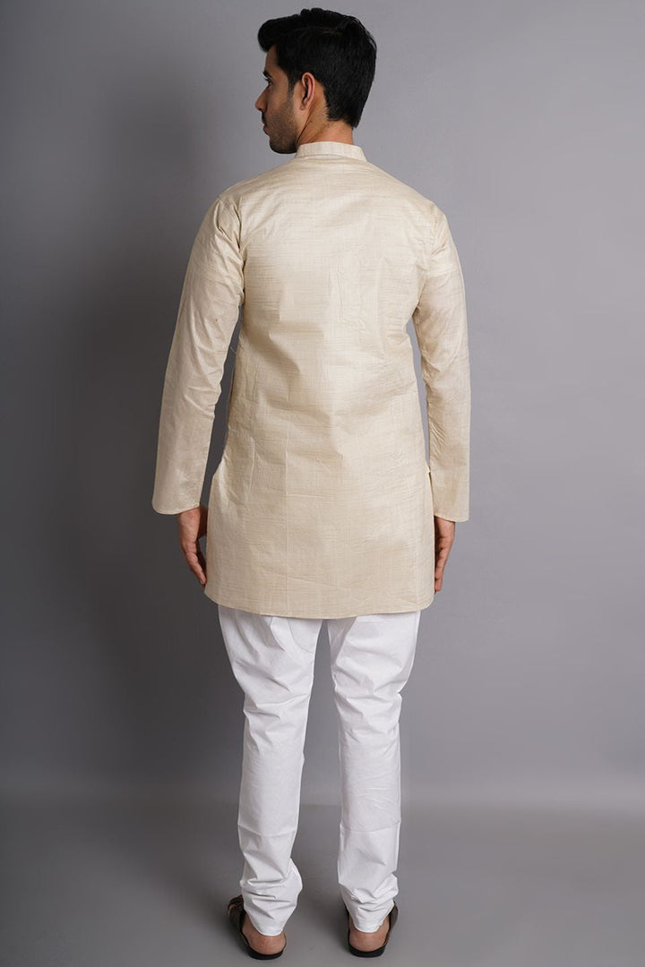 Matka Silk Beige Solid Kurta Pajama