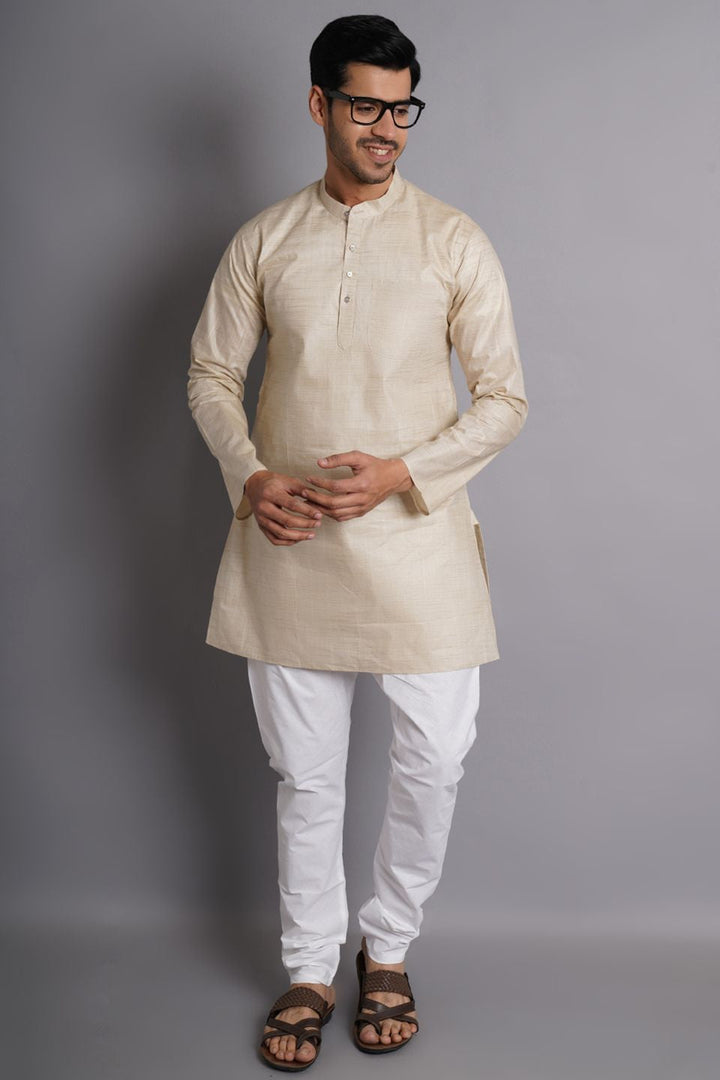 Matka Silk Beige Solid Kurta Pajama