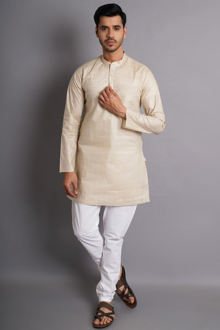 Matka Silk Beige Solid Kurta Pajama