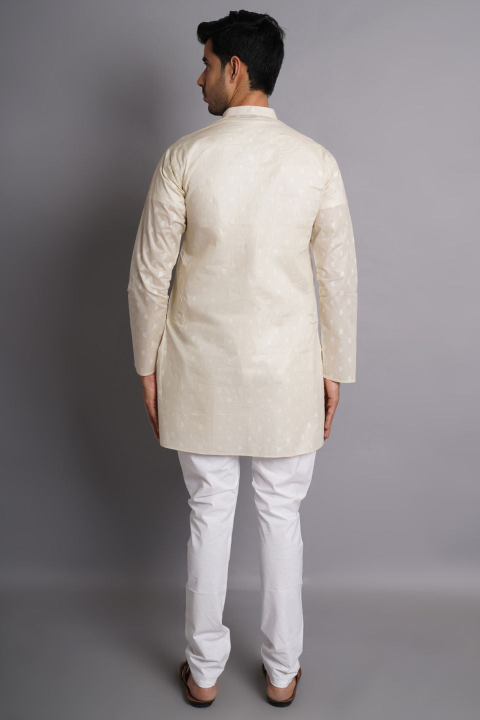 Cotton Cream Printed Kurta Pajama