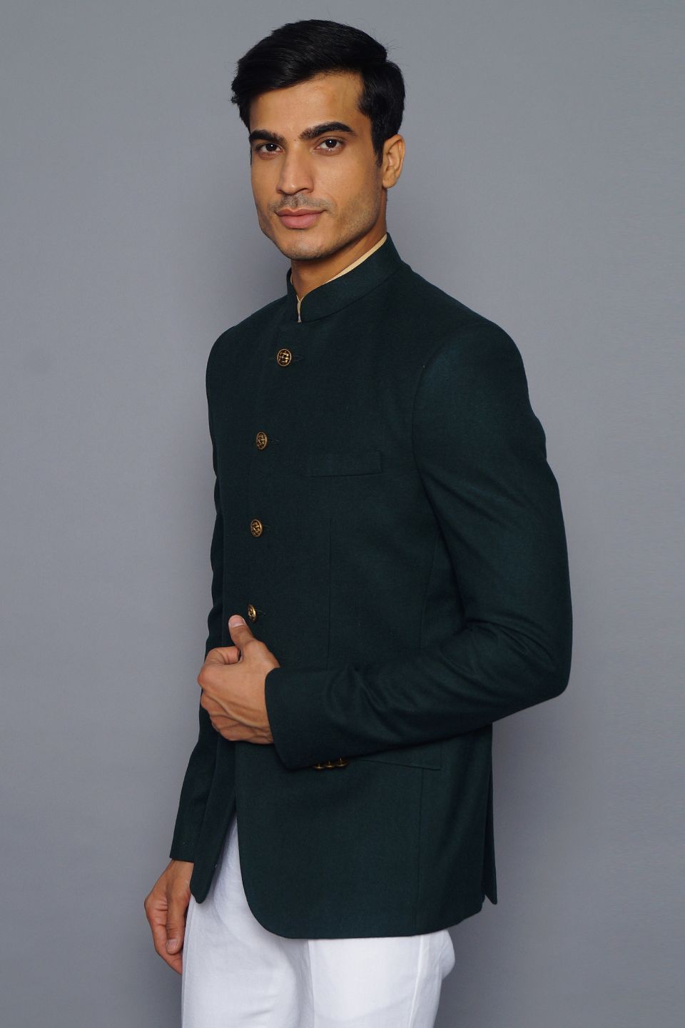 Wintage Men's Wool Casual and Festive Bandhgala Blazer : Green