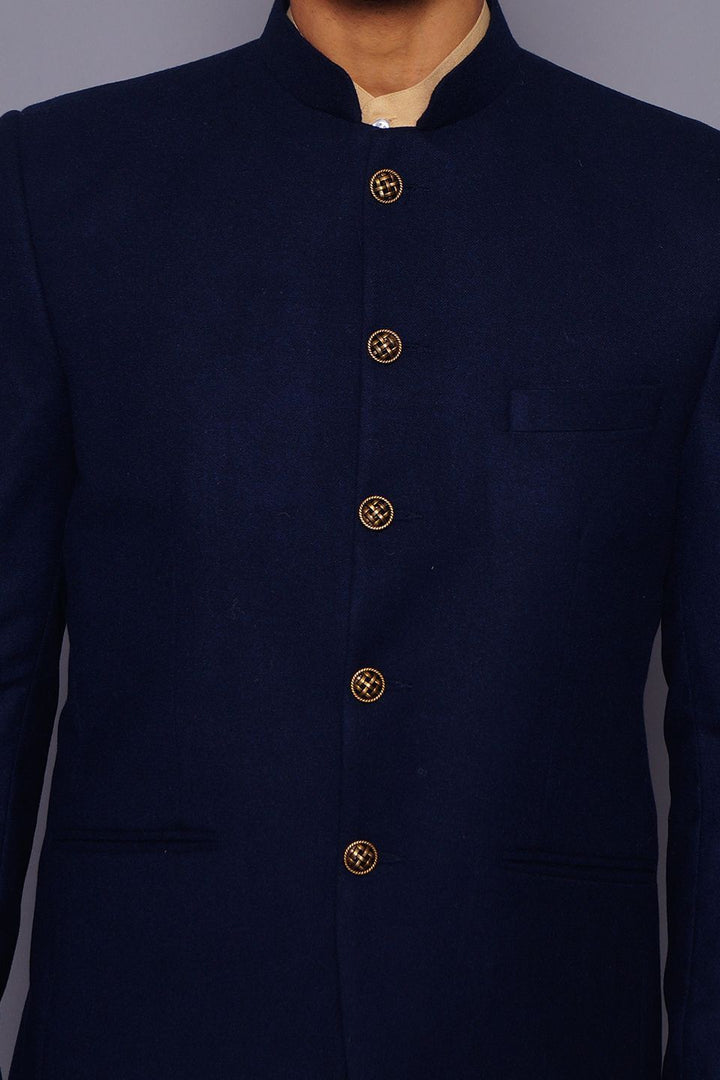Wintage Men's Wool Casual and Festive Bandhgala Blazer : Navy Blue 
